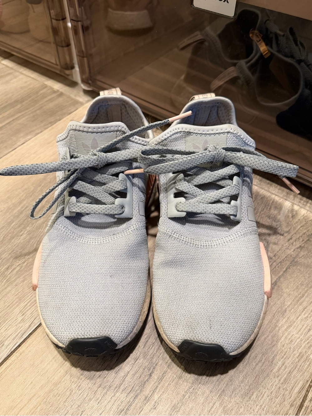 adidas NMD R1 Light Gray Sneakers with Pale Pink Accents